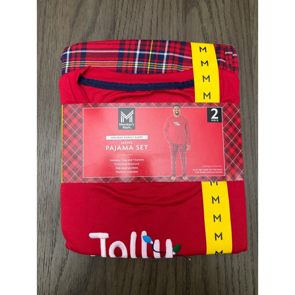 Men’s M Jolly Crew Plaid Christmas Pajama Set NWT Member’s Mark